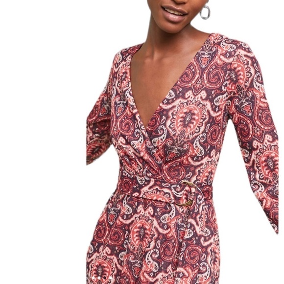 Maeve x Anthropologie - Paisley Belted Long Sleeve Retro Dress Sz L - Picture 3 of 10